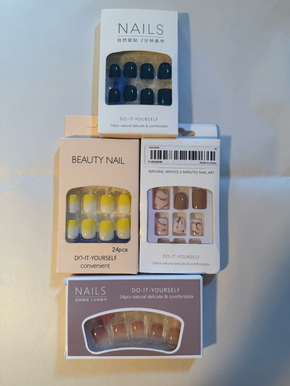 NIP Nail Art 4 Sets of Short Length False Nails,Variety Color&Designs,DIY,Easy